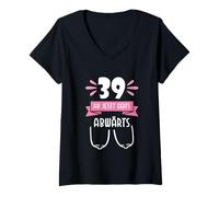 Womens 39 It’s All Downhill from Here Funny Birthday Shirt V-Neck T-Shirt
