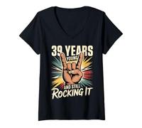 Women's 39 Years Young and Still Rocking It 39th Birthday Funny V-Neck T-Shirt