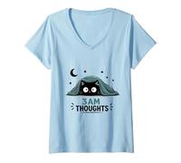 Women's 3AM Thoughts Anxious Cat Midnight Insomnia Humor V-Neck T-Shirt