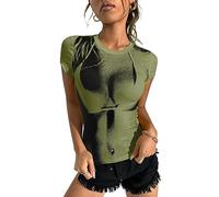 Women's 3D Body Print Crop Top - Sexy Heat Map Y2k Graphic Tee Aesthetic T-Shirt Crew Neck Festival Concert outfit, Short Green, Large