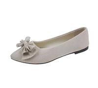 Women's 3D Butterfly Strap Flat Shoes for Suede Bow Knot Pointed Closed Toe Loafer Synthetic Leather Soft Bottom Comfortable Footwear for Standing, ffice and Nurser Use-Working (Beige, 6.5)