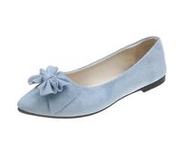 Women's 3D Butterfly Strap Flat Shoes for Suede Bow Knot Pointed Closed Toe Loafer Synthetic Leather Soft Bottom Comfortable Footwear for Standing, ffice and Nurser Use-Working (Light Blue, 3.5)