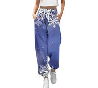 Women's 3D Floral Print Pocket High Waist Thermal Jumpsuits Ski Suit, Sky Blu-c, XXL