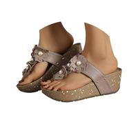 Women's 3D Floral Wedge Flip Flops Size 5.5 Purple Comfortable Orthopedic Arch Support Slip-On Platform Thong Beach Boho Toe Post Walking Sandals for Daily Vacations Sandle