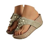 Women's 3D Floral Wedge Flip Flops Size 7 Blackish Green Comfortable Orthopedic Arch Support Slip-On Platform Thong Beach Boho Toe Post Walking Sandals for Daily Vacations Sandle