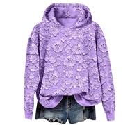Women's 3D Flower Printed Lace Hoodie, Elegant Soft Fleece Oversized Pullover, Intricate Floral Detailing for a Sophisticated Edge for Fall Winter Athleisure, Street Fashion & Cozy Lounge Sessions