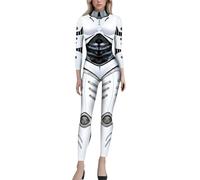Women's 3D Printed Full Body Jumpsuit with Zip Back Ideal for Halloween and Skeleton Robot