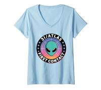 Womens 3I Atlas Alien Design Galaxy UFO Comet V-Neck T-Shirt