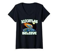 Womens 3I CATLAS - 3i/Atlas Funny cat Lover Asteroid UFO Alien Pun V-Neck T-Shirt