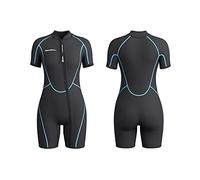 Womens 3mm Shorty Wetsuit, Premium Neoprene Front Zip Short Sleeve Scuba Diving Wetsuit Snorkeling Surfing (Women Black, XL)