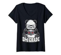 Women's 3rd Grade Back to School Panda Book Reader Teacher Heart V-Neck T-Shirt