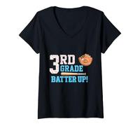 Women's 3rd Grade Batter Up Baseball Back to School Student V-Neck T-Shirt