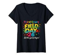 Women's 3rd Grade Field Day 2026 Let The Games Begin Teacher Student V-Neck T-Shirt