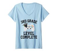 Womens 3rd Grade Level Complete Graduation Third Grade Kids Gamers V-Neck T-Shirt