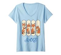 Women's 4 Fox Sake Four Foxes Funny Cute Fox Panel Poses Sake V-Neck T-Shirt
