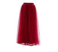 Women's 4 Layers of Long Maxi Tulle Skirt Bridesmaid Princess Petticoat Tutu Petticoat Underskirt One Size Wine Red