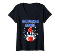Womens 4 Year Old This is How I Roll 4th Bowling Birthday Party Boy V-Neck T-Shirt