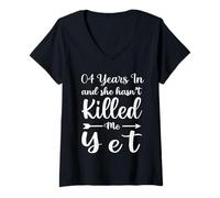 Womens 4 Years in and She Hasn't Killed Me Yet Cute 4th Anniversary V-Neck T-Shirt