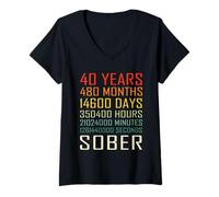 Women's 40 Year Sobriety Anniversary Vintage 40 Years Sober V-Neck T-Shirt