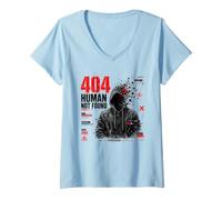 Women's 404 Human Not Found Cyber Glitch Error Dystopian Art V-Neck T-Shirt