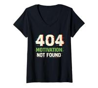 Women's 404 Motivation Not Found Funny V-Neck T-Shirt
