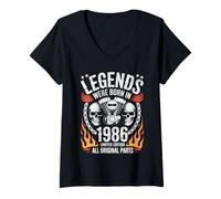 Women's 40th Birthday Legends were Born in 1986 Biker Motorcycle V-Neck T-Shirt