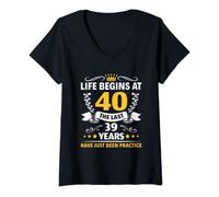 Womens 40th birthday Man Woman Life begins at 40 V-Neck T-Shirt