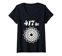 Women's 417 Hz Harmonious Connection Cymatics Sacred Geometry V-Neck T-Shirt
