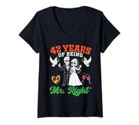 Women's 42 Years of Being Mr Right 42nd Wedding Anniversary Husband V-Neck T-Shirt