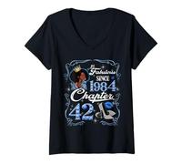 Womens 42nd Birthday Black Queen Chapter 42 Fabulous Since 1984 V-Neck T-Shirt