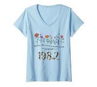 Womens 43rd Birthday Making The World A Better Place Since 1982 V-Neck T-Shirt