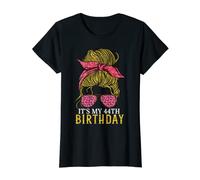 Womens 44 Year Old Gifts Leopard Messy Bun 44th Birthday For Her T-Shirt