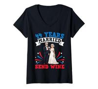 Women's 44 Years Married Send Wine 44th Wedding Anniversary Couple V-Neck T-Shirt