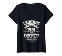 Womens 44th Birthday Man Woman 44 Years 1981 Decoration Fun V-Neck T-Shirt