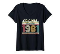 Womens 44th Birthday Man Woman 44 Years 1981 Decoration Fun V-Neck T-Shirt