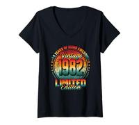 Womens 44th Birthday Man Woman 44 Years 1982 Decoration Fun V-Neck T-Shirt