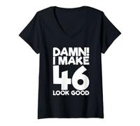 Womens 46 Years Old B-Day Funny 46th Birthday V-Neck T-Shirt