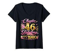 Women's 46th Birthday Queen Chapter 46 Fabulous Since 1980 Women V-Neck T-Shirt