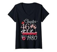 Women's 46th Birthday Queen Chapter 46 Fabulous Since 1980 Women V-Neck T-Shirt