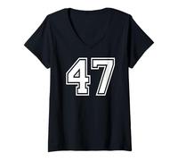 Womens 47 Number Forty-Seven Team Sports Graphic Matching Varsity V-Neck T-Shirt