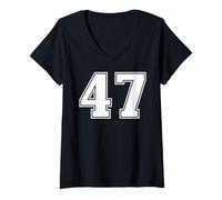 Womens 47 Number Forty-Seven Team Sports Graphic Varsity Matching V-Neck T-Shirt