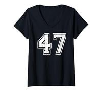 Womens 47 Number Forty-Seven Team Sports Grunge Varsity Matching V-Neck T-Shirt
