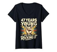 Women's 47 Years and Still Rocking It 47th Birthday Funny V-Neck T-Shirt