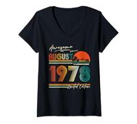 Womens 47 Years Old Awesome August 1978 Vintage 47th Birthday Men V-Neck T-Shirt