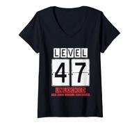 Women's 47th Wedding Anniversary Unlocked Level 47 Birthday Complete V-Neck T-Shirt