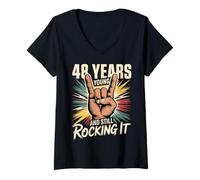 Women's 48 Years Young and Still Rocking It 48th Birthday Funny V-Neck T-Shirt