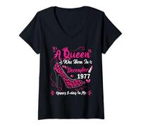 Womens 48th Birthday High Heel A Queen was Born in December 1977 V-Neck T-Shirt