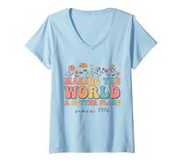 Women's 48th Birthday Making The World A Better Place Since 1976 V-Neck T-Shirt