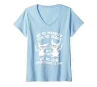Womens 48th Wedding Anniversary 48 Years Married Its Fine Cat Funny V-Neck T-Shirt