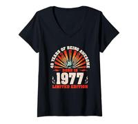 Womens 49th Birthday 49 Year-Old Guitarist Guitar Lovers Born 1977 V-Neck T-Shirt